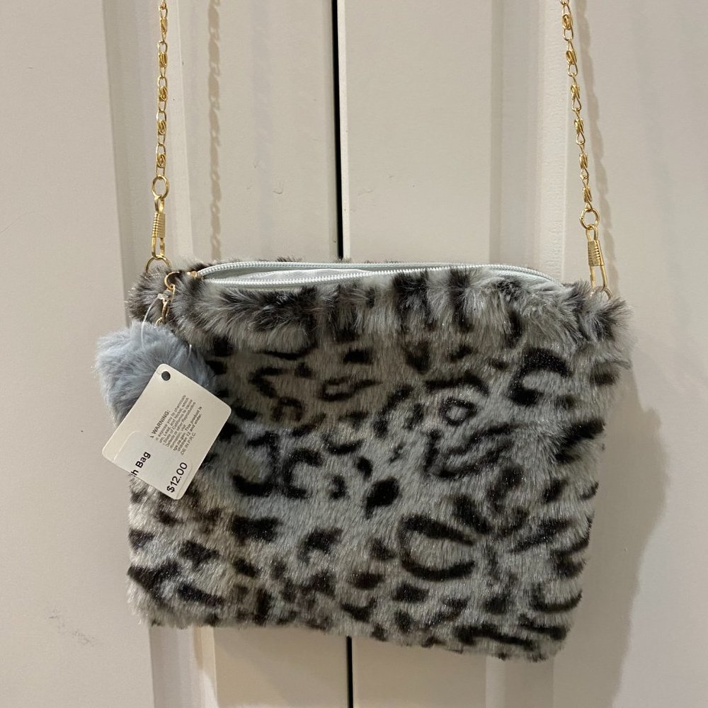 Fuzzy Leopard Clutch Bag